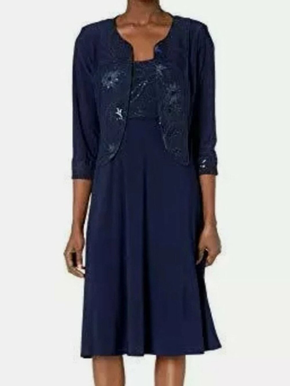 NWT Maya Brooke Womens Size 16 Navy Floral Embroidered Jacket and Dress Set NEW